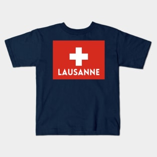 Lausanne City in Swiss Flag Kids T-Shirt
